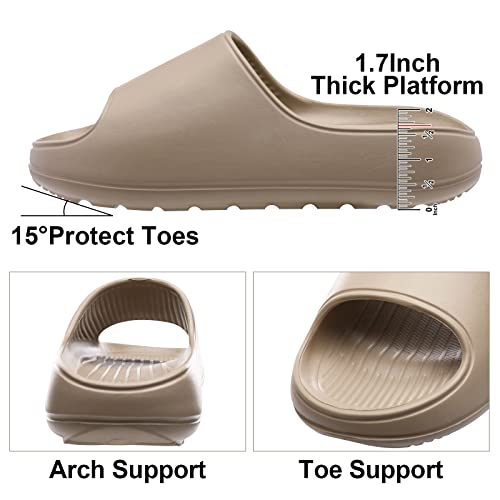 Pillow Slides for Women Squishy Cloud Cushion Sandals Summer Slippers with Comfort Khaki 8.5-9 Women/7-7.5 Men