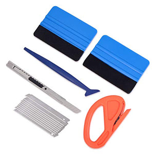 Vehicle Vinyl Wrap Window Tint Film Tool Kit Include 4 Inch Felt Squeegee, Retractable 9mm Utility Knife and Snap-off Blades, Zippy Vinyl Cutter and Mini Soft Go Corner Squeegee for Car Wrapping