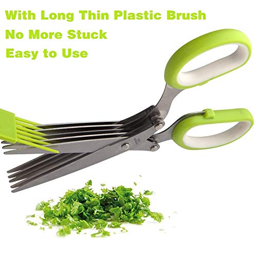 Herb Scissors Set Cool Kitchen Gadgets Gifts Kitchen Shears Scissors with Stainless Steel 5 Blades+Cover+Brush,Rust Proof,Sharp Cutting Garden Herb Garlic Leafy Greens Paper Shredding,Dishwasher Safe