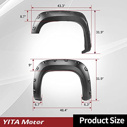 YITAMOTOR Fender Flares Kit Compatible with 2007-2013 GMC Sierra 1500 6.5' & 8' Bed (NOT for Short Bed), Textured Matte Black Finish Pocket Rivet Style