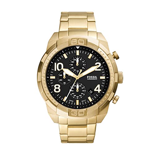 Fossil Men's Bronson Quartz Stainless Steel and Stainless Steel Chronograph Watch, Color: Gold, Gold (Model: FS5877)