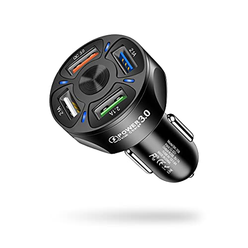 Car Charger Adapter, 4 Ports USB Fast Car Charger QC3.0, Quick Car Phone Charger with LED Light Display, Compatible with iPhone 12 Pro Max/11 Pro/XS/XR, Galaxy S20 Ultra and More (Black)