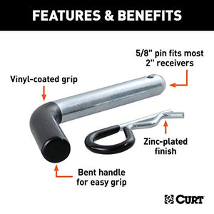 CURT 21510 Trailer Hitch Pin & Clip with Vinyl-Coated Grip, 5/8-Inch Diameter, Fits 2-Inch Receiver