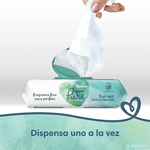 Baby Wipes, Pampers Aqua Pure Sensitive Water Baby Diaper Wipes, Hypoallergenic and Unscented, 6X Pop-Top Travel Packs, 336 Count (Packaging May Vary)