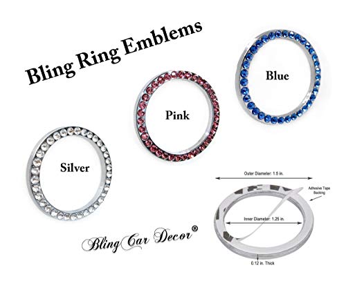 Bling Car Decor Blue Crystal Rhinestone Car Bling Ring Emblem Sticker, Bling Car Accessories for Women, Push to Start Button, Key Ignition Starter & Knob Ring, Interior Glam Car Decor Accessory (Blue)