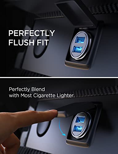 Car Charger, AINOPE Smallest 4.8A All Metal USB Car Charger Fast Charge Car Charger Adapter Flush Fit Compatible with iPhone 13/12/11 pro/XR/x/7/6s, iPad Air 2/Mini 3, Samsung Note 9/S10/S9/S8-Black