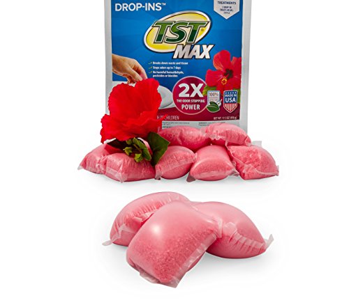Camco TST MAX RV Toilet Treatment Drop-INs | Control Unwanted Odors and Break Down Waste and Tissue | Septic Tank Safe | Hibiscus Breeze Scent | 10-pack (41603)