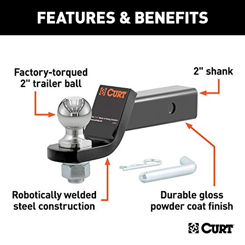 CURT 45036 Trailer Hitch Mount with 2-Inch Ball & Pin, Fits 2-in Receiver, 7,500 lbs, 2" Drop