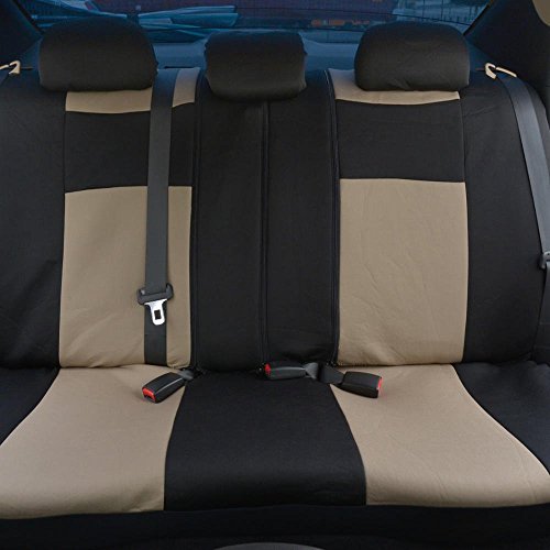 BDK PolyPro Car Seat Covers Full Set in Beige on Black – Front and Rear Split Bench Car Seat Cover, Easy to Install, Interior Covers for Auto Truck Van SUV