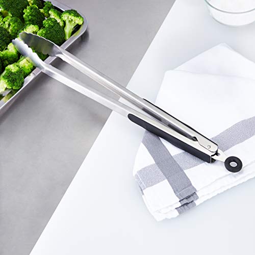 AmazonCommercial Stainless Steel Kitchen Tongs, Non-Slip Grip, Black, 16 Inch