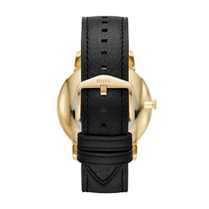 Fossil Men's Minimalist Solar-Powered Stainless Steel and Eco-Leather Watch, Color: Gold, Black (Model: FS5840)