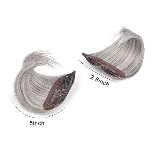 REECHO 2 pack 4 inch Short Thick Hairpieces Adding Extra Hair Volume Clip in Hair Extensions Hair Topper for Thinning Hair Women Color Grey/Brown/Silver/White Mixed
