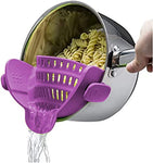 Kitchen Gizmo Snap N Strain Pot Strainer and Pasta Strainer - Adjustable Silicone Clip On Strainer for Pots, Pans, and Bowls - Purple