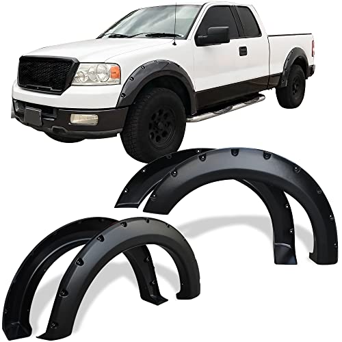 LEDKINGDOMUS Fender Flares Kit Compatible for 2004-2008 Ford F150 Styleside, 2006-2008 Lincoln Mark LT, Dura-Flex Material Textured Matte Black Finish Front Rear Wheels Pocket Rivet Style