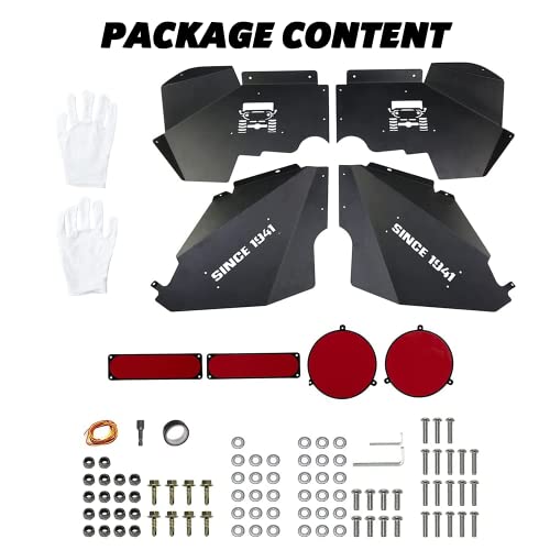 JROAD Inner Fender Front Fender Liners Compatible with Jeep Wrangler JK JKU Aluminum ,with 4 LED Lights for 2007-2018 Wrangler Accessories JK JKU Sport Sahara Rubicon 2/4 Doors