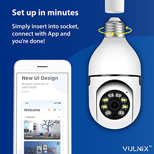 VULNiX E27 Light Bulb Camera WiFi Outdoor Indoor 1080p 360 Degree Panoramic Smart Home Security Wireless Smartbulb Cam Dome Surveillance IP HD CCTV Night Vision Lightbulb Socket Bombillo Camara