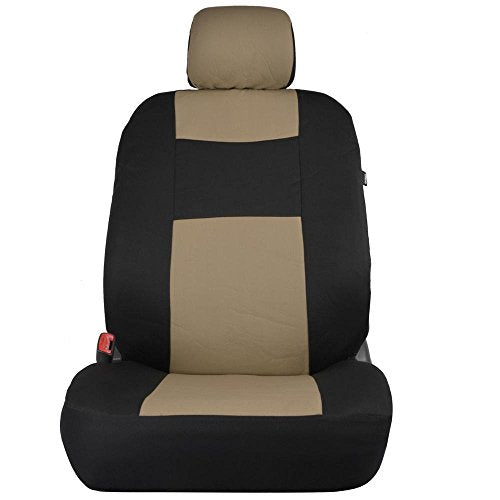 BDK PolyPro Car Seat Covers Full Set in Beige on Black – Front and Rear Split Bench Car Seat Cover, Easy to Install, Interior Covers for Auto Truck Van SUV