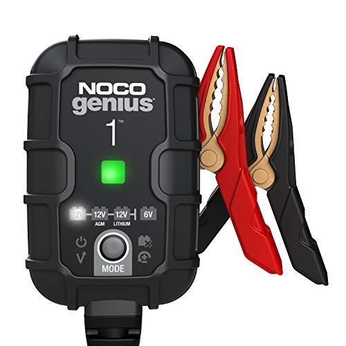 NOCO GENIUS1, 1A Fully-Automatic Smart Charger, 6V and 12V Portable Automotive Car Battery Charger, Battery Maintainer, Trickle Charger and Battery Desulfator with Temperature Compensation