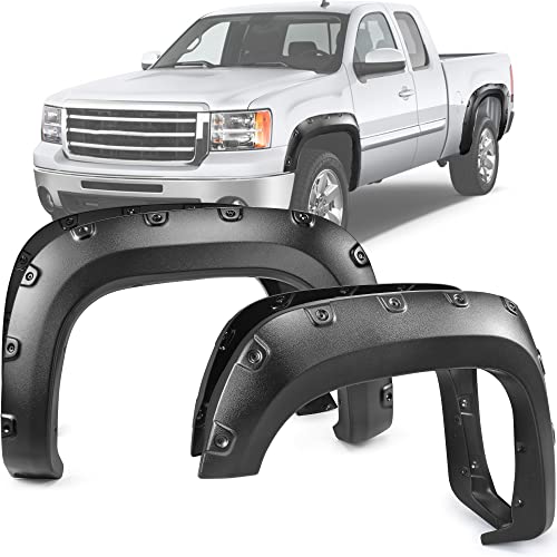 YITAMOTOR Fender Flares Kit Compatible with 2007-2013 GMC Sierra 1500 6.5' & 8' Bed (NOT for Short Bed), Textured Matte Black Finish Pocket Rivet Style