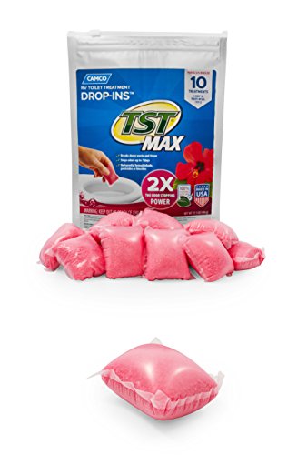 Camco TST MAX RV Toilet Treatment Drop-INs | Control Unwanted Odors and Break Down Waste and Tissue | Septic Tank Safe | Hibiscus Breeze Scent | 10-pack (41603)