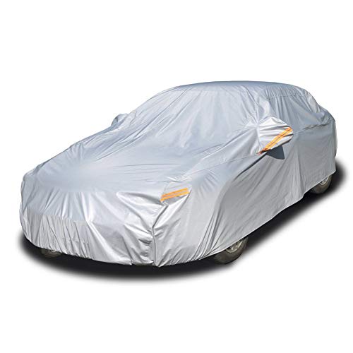 Kayme 6 Layers Car Cover Waterproof All Weather for Automobiles, Outdoor Full Cover Rain Sun UV Protection with Zipper Cotton, Universal Fit for Sedan (Up to 177 inch)
