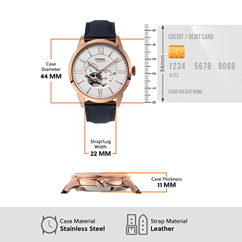 Fossil Men's Townsman Automatic Stainless Steel and Leather Two-Hand Subeye Watch, Color: Rose Gold/Navy (Model: ME3171)