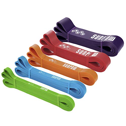 SUNPOW Pull Up Assistance Bands - Set of 5 Resistance Heavy Duty Workout Exercise Crossfit Stretch Fitness Bands Assist Set for Body, Instruction Guide and Carry Bag Included