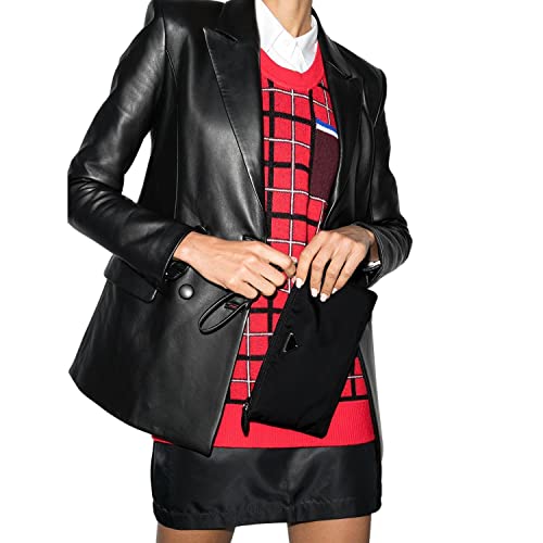 Prada Black Tessuto Nylon Pouch Case Clutch w Silver Prada Logo 1NH545, Small