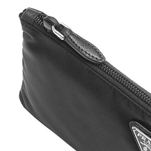 Prada Black Tessuto Nylon Pouch Case Clutch w Silver Prada Logo 1NH545, Small