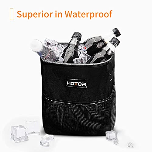 HOTOR Car Trash Can with Lid and Storage Pockets, 100% Leak-Proof Car Organizer, Waterproof Car Garbage Can, Multipurpose Trash Bin for Car - Black