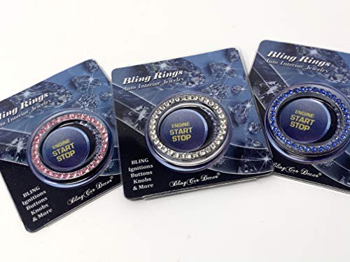 Bling Car Decor Blue Crystal Rhinestone Car Bling Ring Emblem Sticker, Bling Car Accessories for Women, Push to Start Button, Key Ignition Starter & Knob Ring, Interior Glam Car Decor Accessory (Blue)