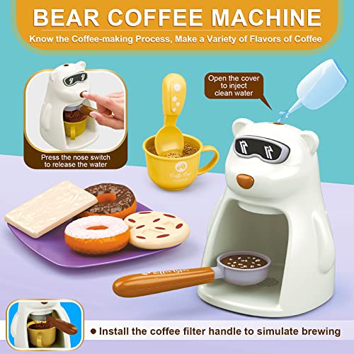 Pretend Play Kitchen Accessories Set Kitchen Toys - Kids Cooking Toys Set, Oven/ Coffee Machine/ Bread Toaster Playset, Fake Play Food Set for Toddlers, Cookware Utensils Learning Gifts for Girls Boys