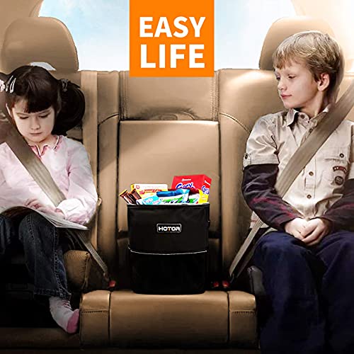 HOTOR Car Trash Can with Lid and Storage Pockets, 100% Leak-Proof Car Organizer, Waterproof Car Garbage Can, Multipurpose Trash Bin for Car - Black