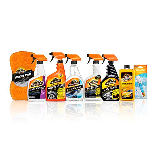 Premium Car Care Kit by Armor All, Includes Car Wax & Wash Kit, Glass Cleaner, Car Air Freshener, Tire & Wheel Cleaner, 8 Pieces