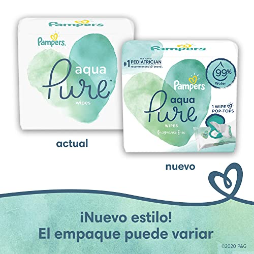 Baby Wipes, Pampers Aqua Pure Sensitive Water Baby Diaper Wipes, Hypoallergenic and Unscented, 6X Pop-Top Travel Packs, 336 Count (Packaging May Vary)