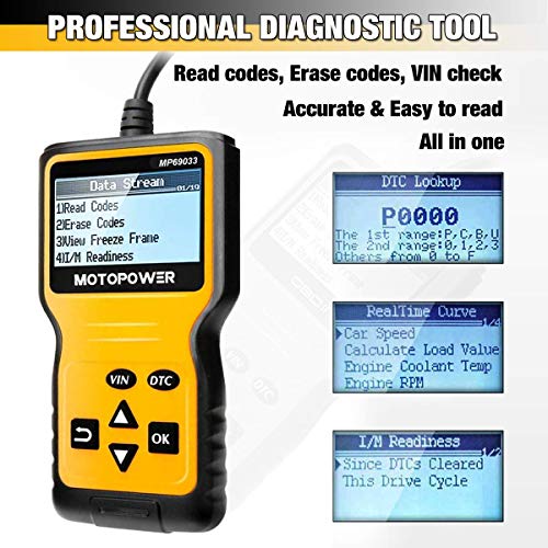 MOTOPOWER MP69033 Car OBD2 Scanner Code Reader Engine Fault Code Reader Scanner CAN Diagnostic Scan Tool for All OBD II Protocol Cars Since 1996, Yellow