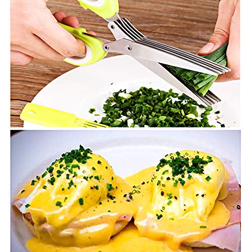 Herb Scissors Set Cool Kitchen Gadgets Gifts Kitchen Shears Scissors with Stainless Steel 5 Blades+Cover+Brush,Rust Proof,Sharp Cutting Garden Herb Garlic Leafy Greens Paper Shredding,Dishwasher Safe
