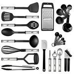 Kitchen Utensils Set 24 Nylon and Stainless Steel Cooking Utensil Set, Non-Stick and Heat Resistant Cooking Utensils Set, Kitchen Tools, Useful Pots and Pans Accessories and Kitchen Gadgets (Black)