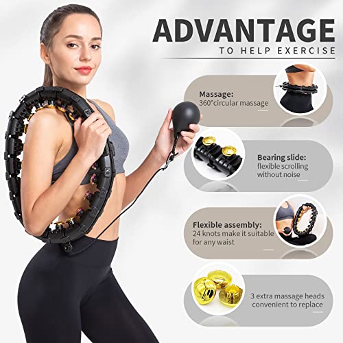Dumoyi Smart Weighted Hula Hoop for Adults Weight Loss, 24 Detachable Knots Infinity Hoop, 2 in 1 Adomen Fitness Massage Workout Equipment, Great for Exercise and Fitness