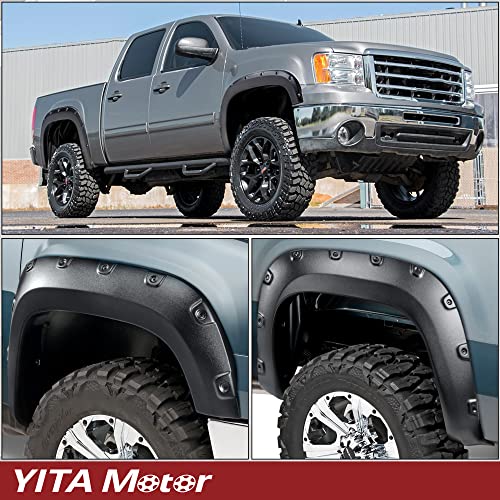 YITAMOTOR Fender Flares Kit Compatible with 2007-2013 GMC Sierra 1500 6.5' & 8' Bed (NOT for Short Bed), Textured Matte Black Finish Pocket Rivet Style