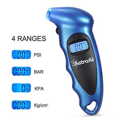 AstroAI Digital Tire Pressure Gauge 150 PSI 4 Settings for Car Truck Bicycle with Backlit LCD and Non-Slip Grip, Blue