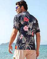zeetoo Men's Hawaiian Shirt Short Sleeve Button Down Beach Shirts Tropical Aloha Shirt Holiday Casual Shirts Blue Large