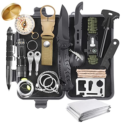 Gifts for Men Dad Husband Teenage Boy, Survival Kit 28 in 1, Survival Gear Tool Emergency Tactical Equipment Supplies Kits for Families Outdoors Camping Hiking Adventures… (Black)