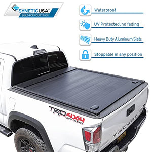 Syneticusa Retractable Hard Tonneau Cover Fits 2016-2022 Toyota Tacoma 5' (60") Truck Bed Matte Black Aluminum Low Profile Waterproof