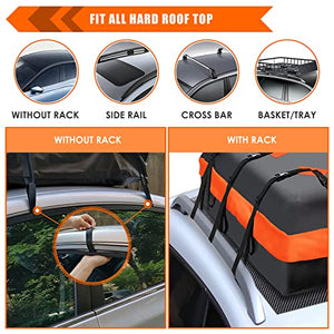 MeeFar Car Roof Bag XBEEK Rooftop top Cargo Carrier Bag Waterproof 15 Cubic feet for All Cars with/Without Rack, Includes Anti-Slip Mat, 8 Reinforced Straps, 6 Door Hooks, Luggage Lock