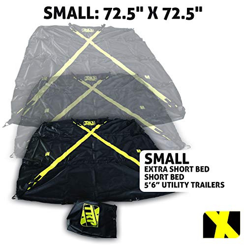 The X-Cover by TRPx - Trailer and Truck Bed Cover Small – Integrated Heavy Duty Black Tarp and Tie Down System. Fits: Extra Short Bed, Short Bed and Utility Trailers up to 5'6"
