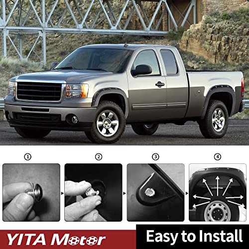 YITAMOTOR Fender Flares Kit Compatible with 2007-2013 GMC Sierra 1500 6.5' & 8' Bed (NOT for Short Bed), Textured Matte Black Finish Pocket Rivet Style