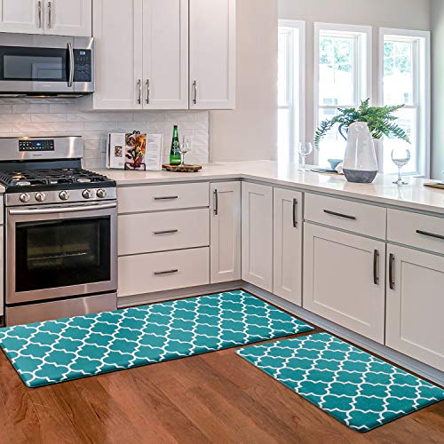 KMAT Kitchen Mat [2 PCS] Cushioned Anti-Fatigue Kitchen Rug, Waterproof Non-Slip Kitchen Mats and Rugs Heavy Duty PVC Ergonomic Comfort Standing Foam Mat for Kitchen, Floor Home, Office, Sink, Laundry