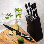 Moss & Stone Professional Kitchen Knife Chef Set, Knife Set With Block, Kitchen Knife Set Black Titanium Plated Stainless Steel Scratch Resistant And Rust Proof, 7pcs Sharp Kitchen Knives.