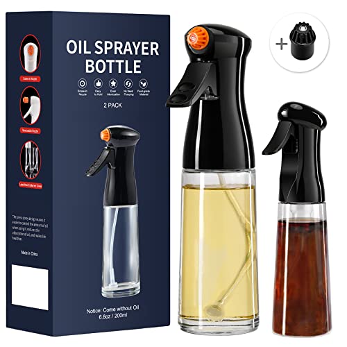 Oil Sprayer for Cooking, Olive Oil Dispenser Set Food Grade Glass Bottle, 7oz 200ml Oil Mister with 1.7oz Vinegar Cruets for Baking Salad BBQ Air Fryer Grilling Roasting Kitchen Accessories